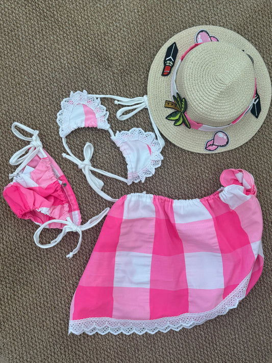 Costume bikini più pareo big buble Fucsia