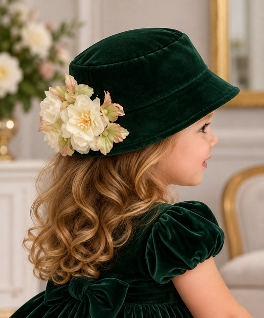 Cappello Verde Velvet Flowers B171