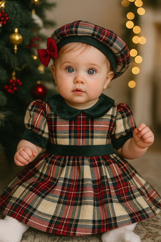 Abito tartan fiocco velluto