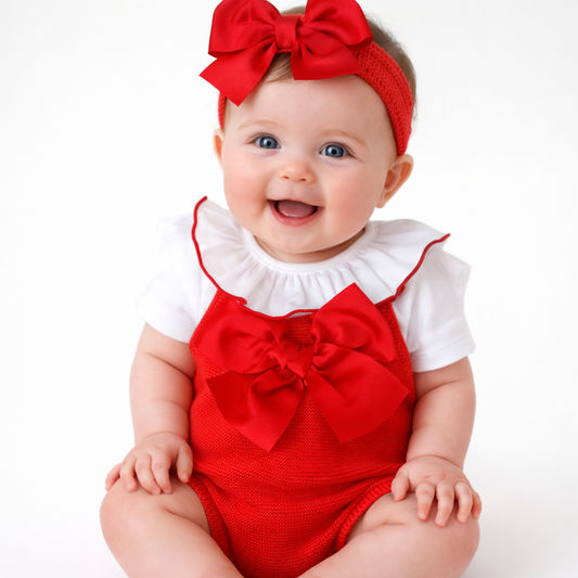 Pagliaccetto a punto legaccio con fiocco grande Con Body Cuore ROSSO PAPAVERO CONDOR