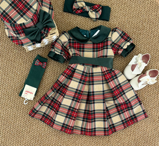 Abito tartan fiocco velluto
