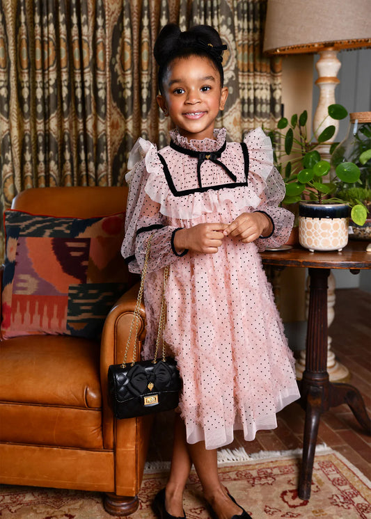 Adelia Flock Dotted Tulle Dress Blush Pink