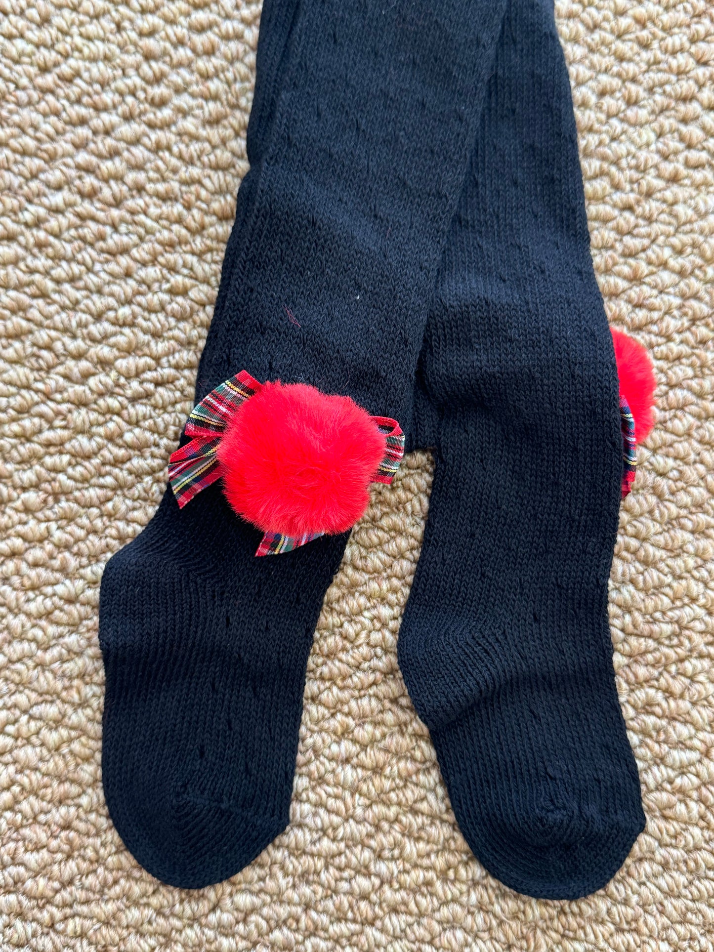 Calzamaglia traforata tartan ponpon
