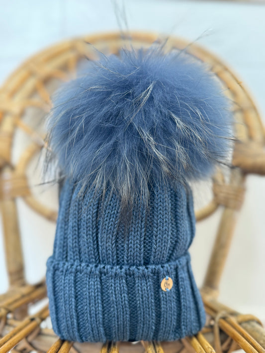 Cappello lana color denim