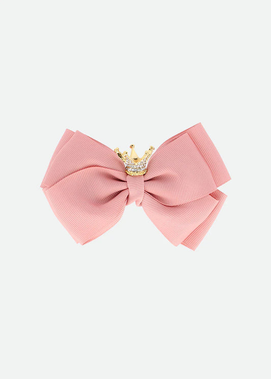 Fermaglio per capelli per ragazze con fiocco e corona color rosa pallido
