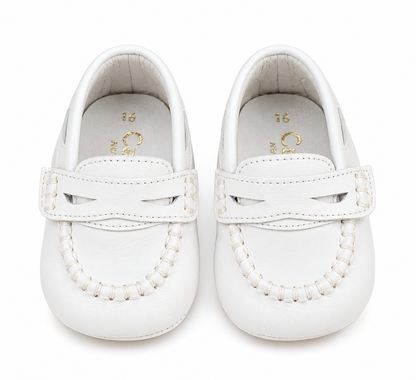 Mocassino culla bianco in pelle 2029/1