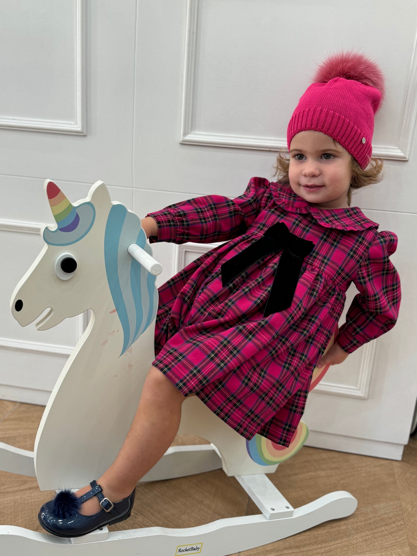 Abito tartan fuxia