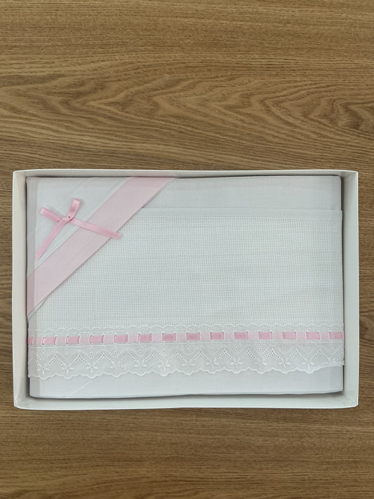 Set lenzuola tela Aida pizzo rosa