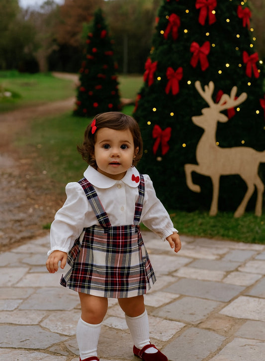 Salopette tartan con camicia