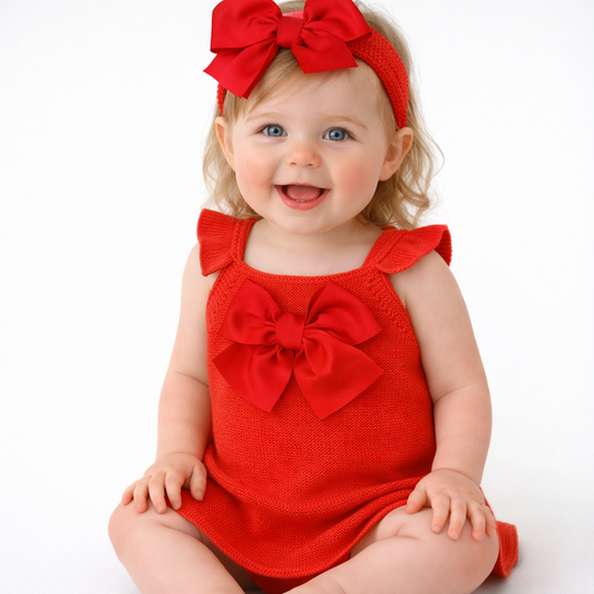 Vestito punto legaccio con fiocco grandegrosgrain ROSSO PAPAVERO CONDOR