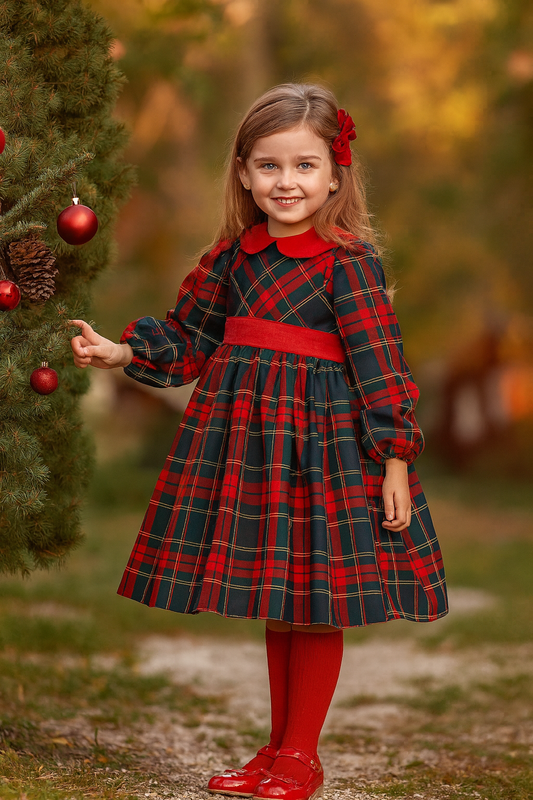 Abito Tartan Con Fioccone