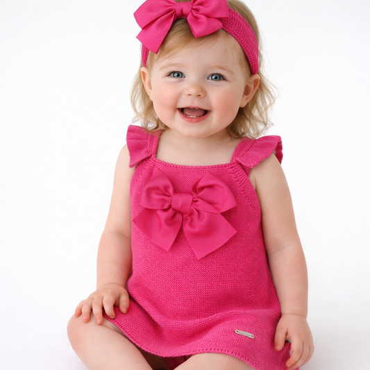 Vestito punto legaccio con fiocco grandegrosgrain FUCSIA CONDOR