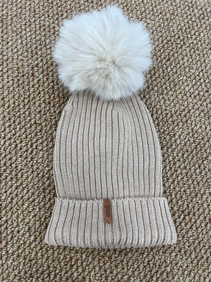 Cappello Condor Beige/Rosso Pon Pon