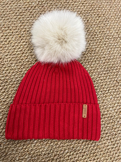 Cappello Condor Beige/Rosso Pon Pon