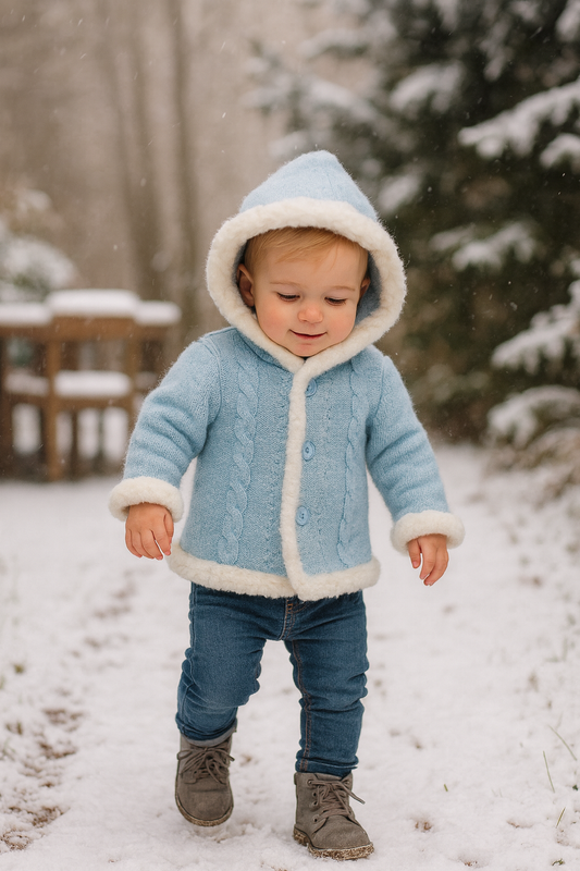 Cappottino neonato reversibile celeste bianco