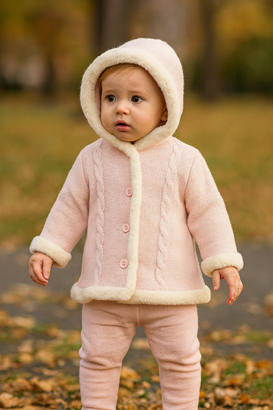 Cappottino per neonata reversibile rosa e bianca