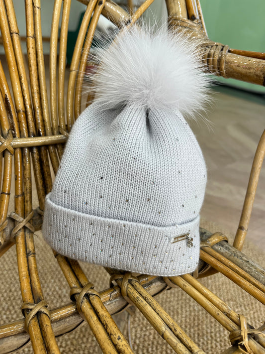 Cappello Lana Grigio Con Brillantini