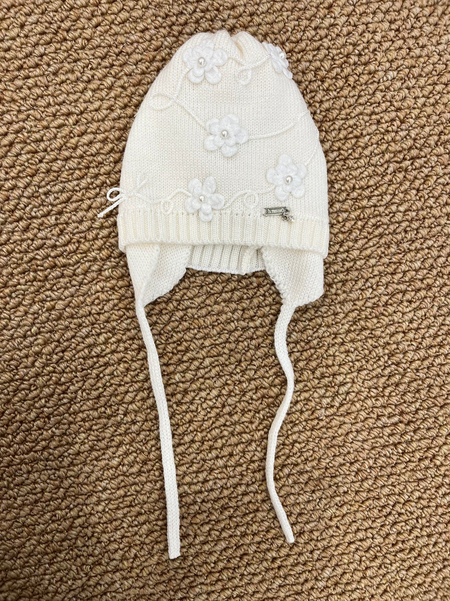 Cuffietta Flowers Neonata Pura Lana Vergine IL TRENINO
