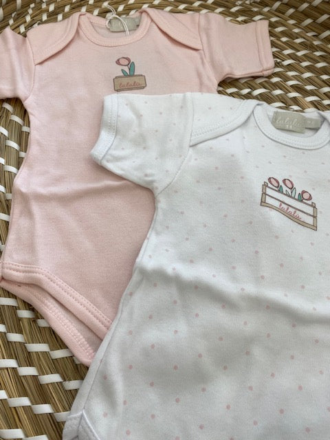 Set 2 Body Cotone Mezza Manica Rosa/Bianco