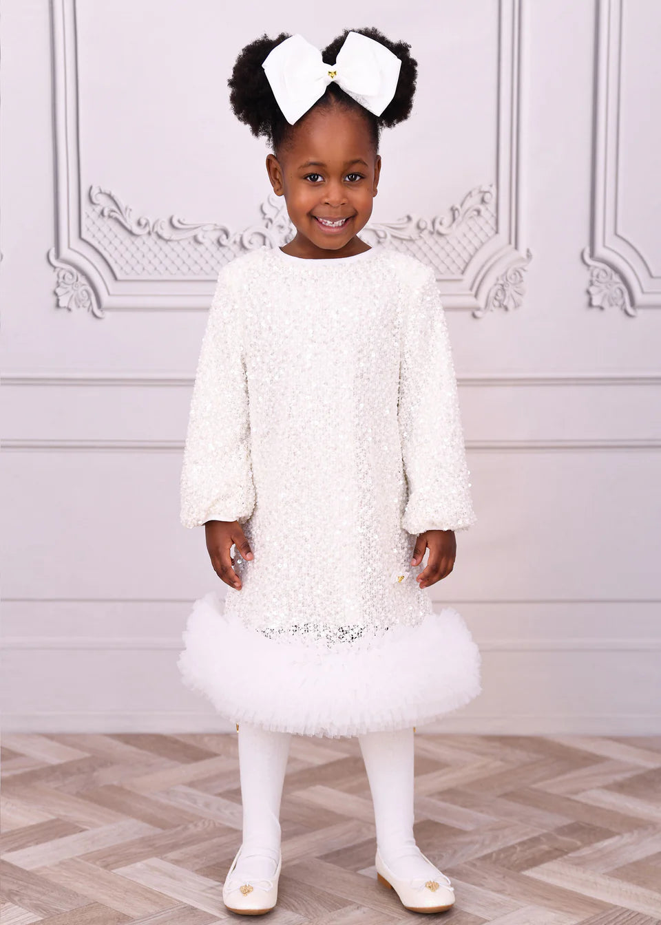 Jeanette Boucle Sequin Dress Snowdrop