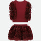 Khaila 3D Tulle Top and Skirt Set Burgundy