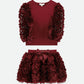 Khaila 3D Tulle Top and Skirt Set Burgundy