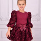 Khaila 3D Tulle Top and Skirt Set Burgundy