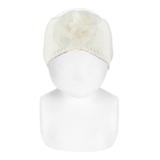 Fascia a punto legaccio con fiore in tulle LATTE