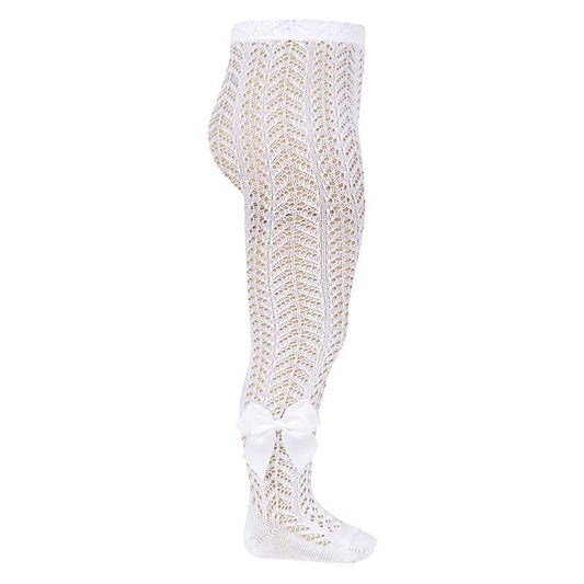 Calzamaglia perle traforata con fiocco grosgrain BIANCO