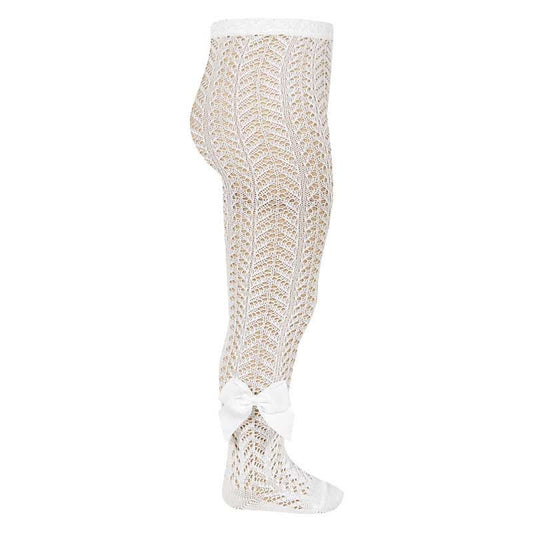 Calzamaglia perle traforata con fiocco grosgrain LATTE
