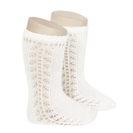 Calze lunghe cotone caldo con traforato laterale PANNA