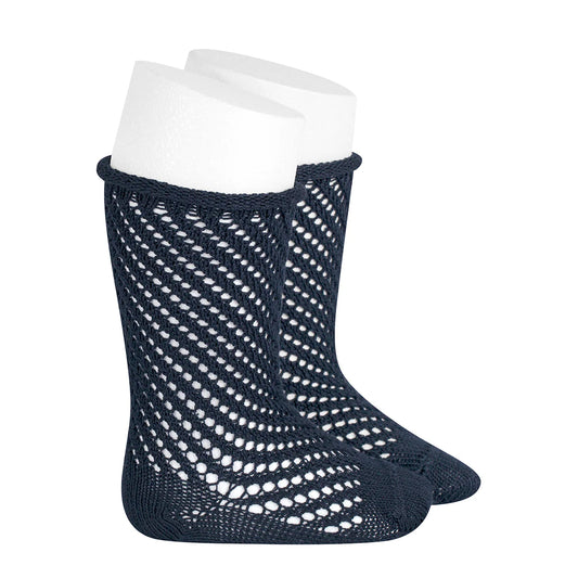 Calze lunghe in cotone a rete traforata BLU