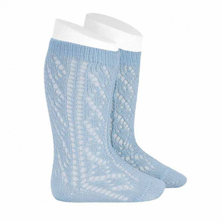 Calze Lunghe Traforate In Cotone Perle' Extrafine CELESTE