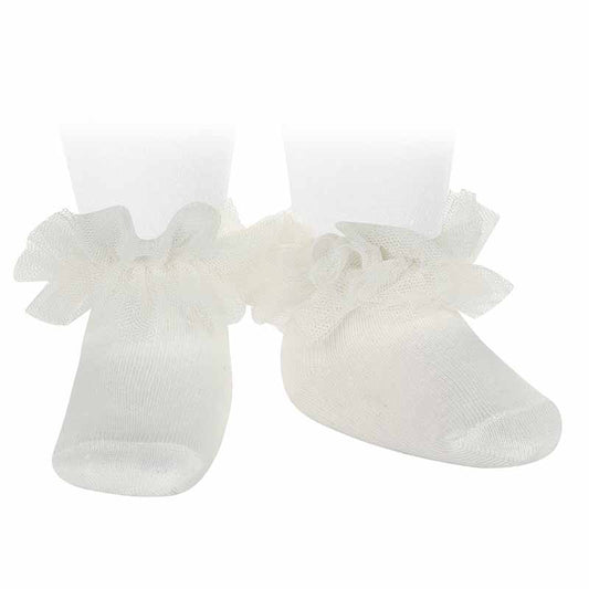 Calze alla caviglia con bordo in tulle arricciato LATTE