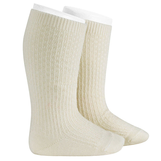 Calze lunghe misto lana merino lavorato in rilievo