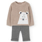 Completo neonato beige a maglia con animali