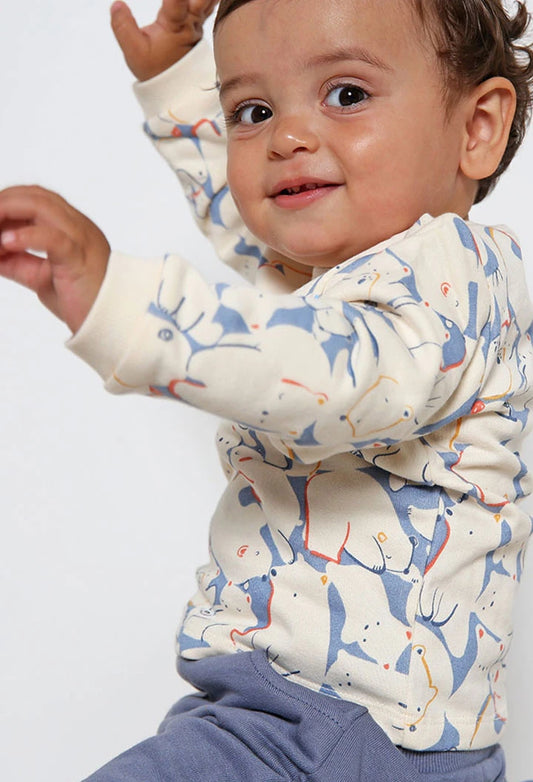 Completo neonato in maglia animali blu