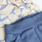 Completo neonato in maglia animali blu