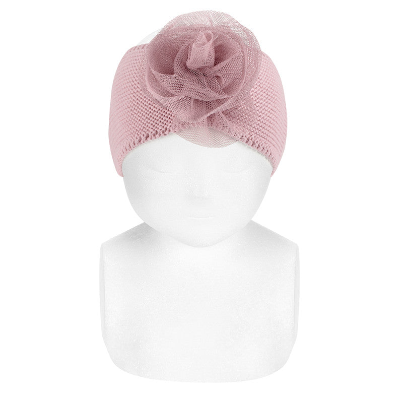 Fascia a punto legaccio con fiore in tulle ROSA PALLIDO