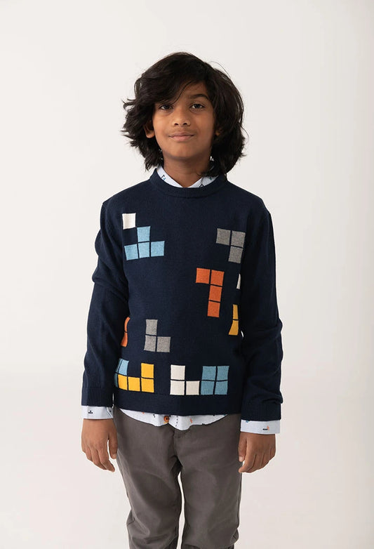 Maglione bambino geometrico blu