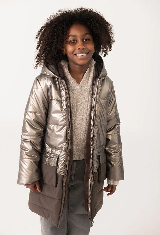 Parka bambina tessuto tecnico marrone